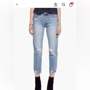 MOTHER-THE TOMCAT Light Blue Distressed Ankle Cropped Jeans
